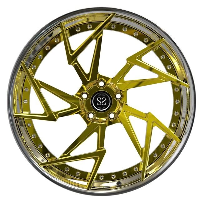 19x8.5 19x11 Staggered Forged 2 Piece Rims Polished Gold Audi R8 Wheels